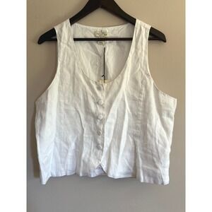 Rachel Zoe White Linen Vest XL Coastal Grandmother Chic Button Clean Girl Boho